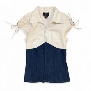 Y2K Angie denim and pinstripe blouse Sz. L